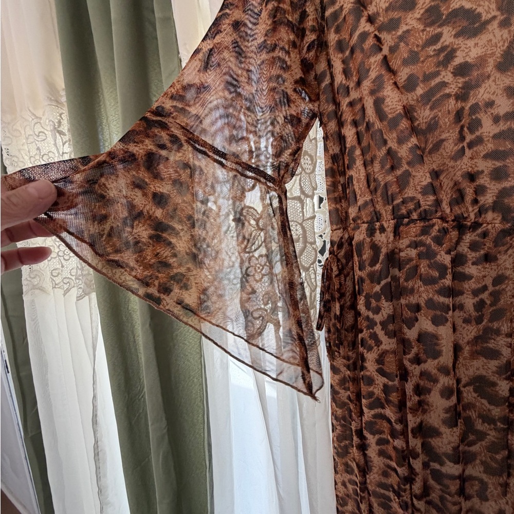 Inspired Hearts Maxi Dress Womens Large Brown Excellent Leopard High Low Mesh - Picture 2 of 6